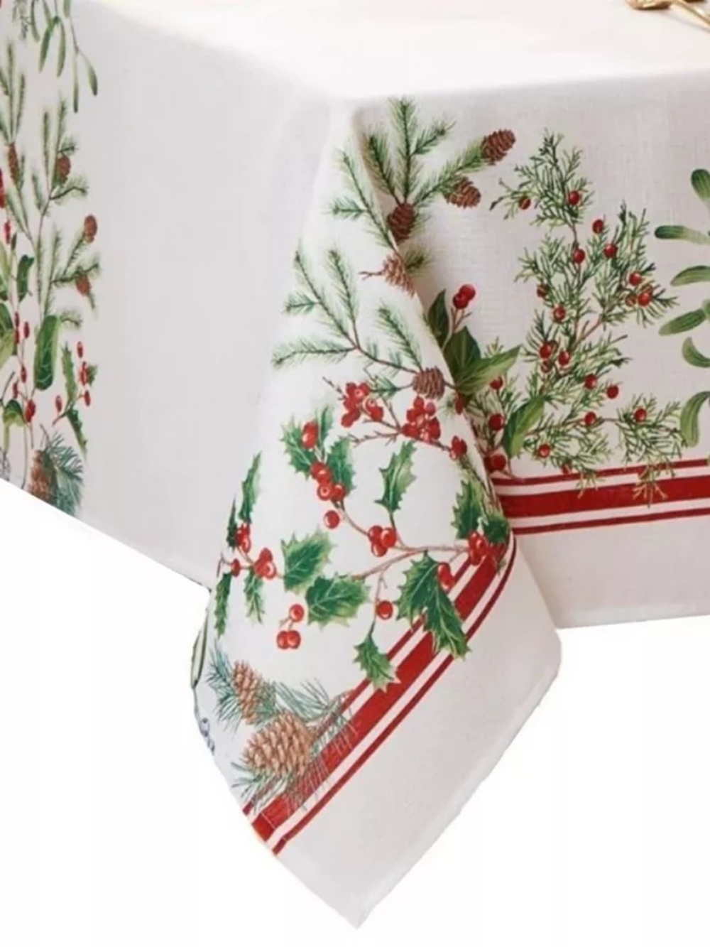 Elrene Home Fashions Winter Holiday Berry Fabric Tablecloth, 102 X 60